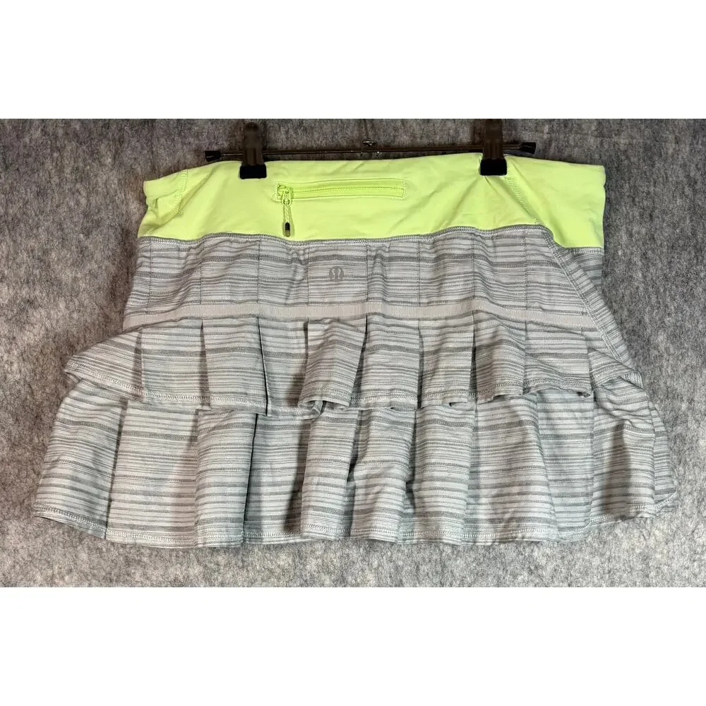 Lululemon Pace Setter Pleated Skort Wee Are From Space Sz 10 Green Gray Stripes